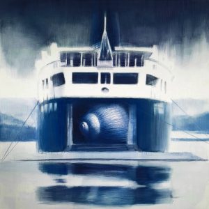 Psychoulis_Ferry_watercolour pencils on canvas_1x1m