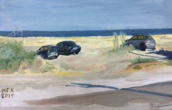 Michalis Kallimopoulos, Landscape (cars), 2019, oil on canvas, 22×37 cm